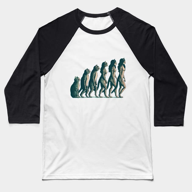 Cat Evolution Baseball T-Shirt by DragonDream